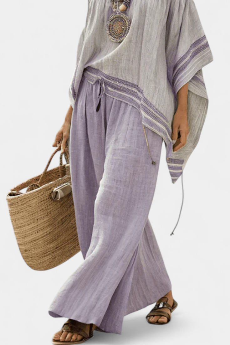 Eden - shoulder and wide-leg striped trousers