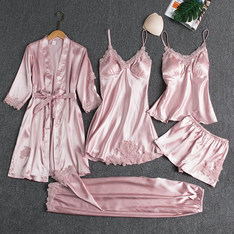 REBECCA - 5-PIECE SILK LACE NIGHTWEAR SET