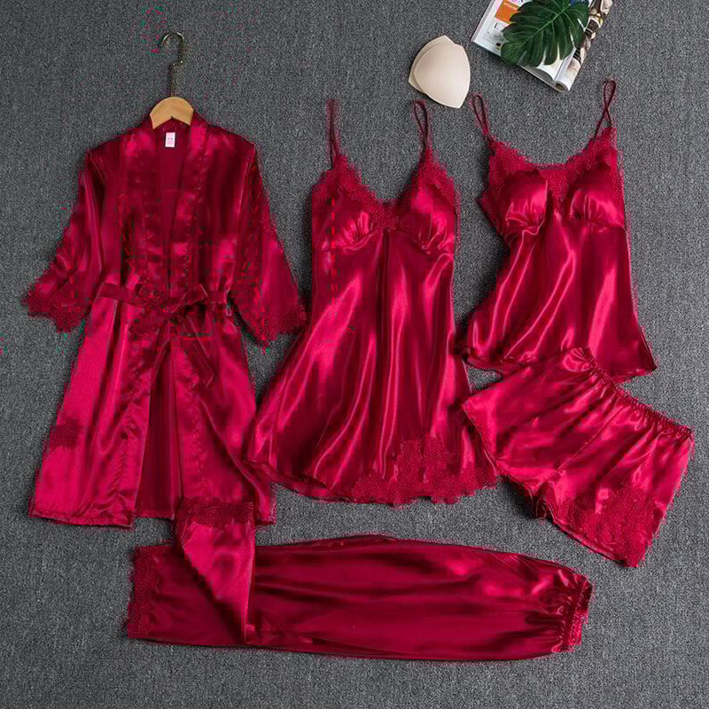 REBECCA - 5-PIECE SILK LACE NIGHTWEAR SET