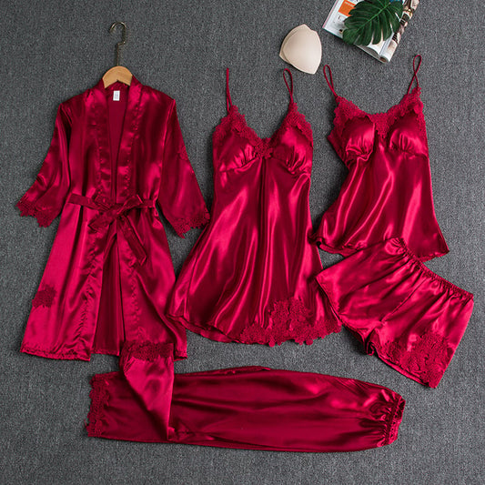 REBECCA - 5-PIECE SILK LACE NIGHTWEAR SET