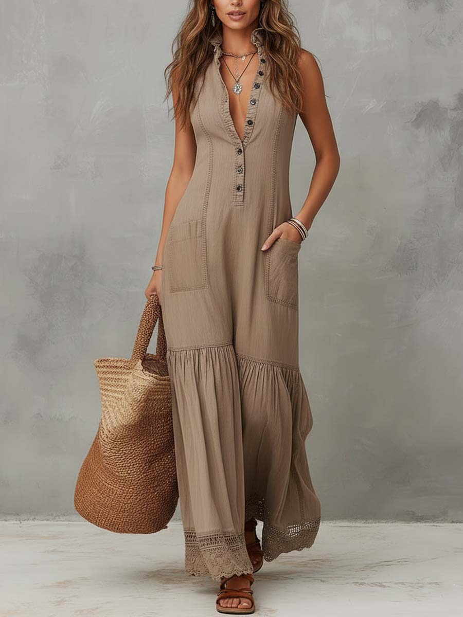 SOFIE - TAUPE SAND SLEEVELESS MAXI DRESS – NATURAL ELEGANCE, EFFORTLESS FLOW