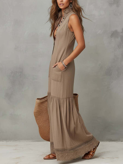 SOFIE - TAUPE SAND SLEEVELESS MAXI DRESS – NATURAL ELEGANCE, EFFORTLESS FLOW