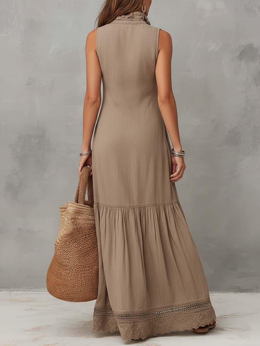SOFIE - TAUPE SAND SLEEVELESS MAXI DRESS – NATURAL ELEGANCE, EFFORTLESS FLOW