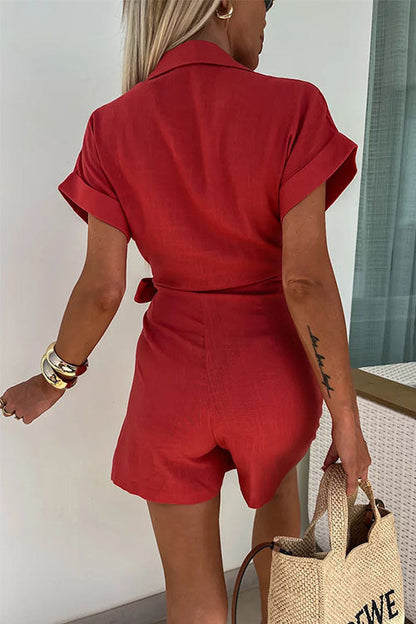 VIOLET - LINNEN BLEND WRAP ROMPER - SUMMER ONE PIECE