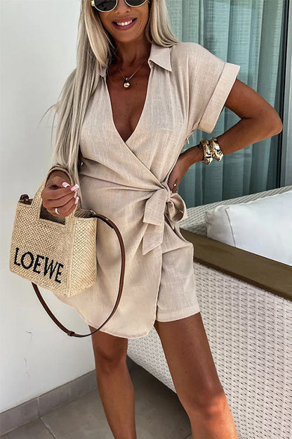 VIOLET - LINNEN BLEND WRAP ROMPER - SUMMER ONE PIECE