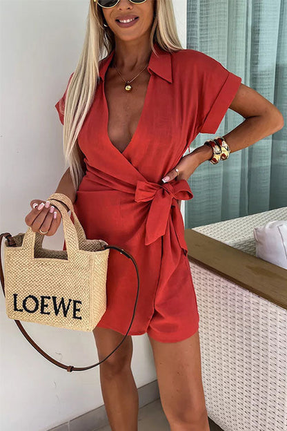 VIOLET - LINNEN BLEND WRAP ROMPER - SUMMER ONE PIECE