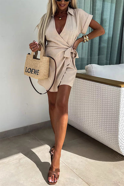 VIOLET - LINNEN BLEND WRAP ROMPER - SUMMER ONE PIECE