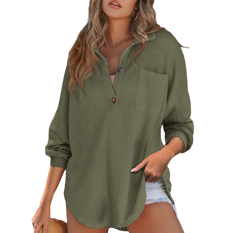KATHRYN – Casual Lightweight Button V Neck Tunic Blouse