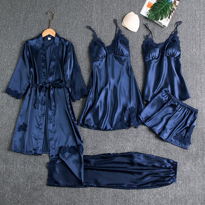 REBECCA - 5-PIECE SILK LACE NIGHTWEAR SET