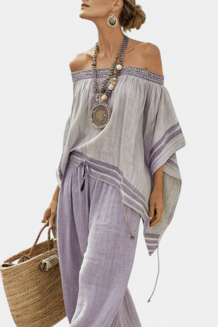 Eden - shoulder and wide-leg striped trousers