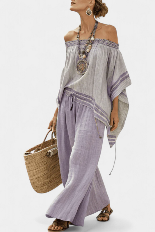 Eden - shoulder and wide-leg striped trousers