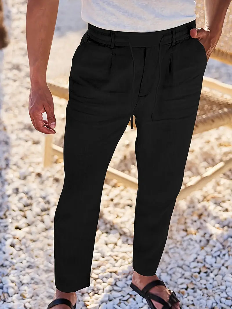 NICHOLS - WIDE LEG LINEN PANTS WITH DRAWSTRING