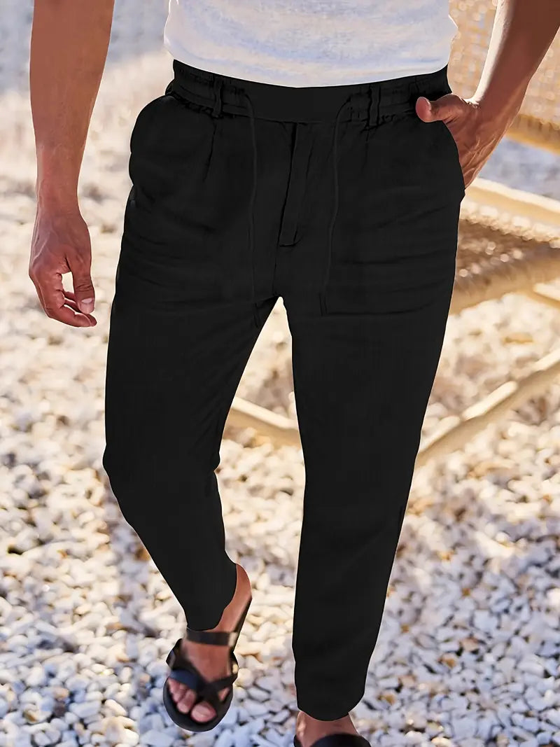 NICHOLS - WIDE LEG LINEN PANTS WITH DRAWSTRING