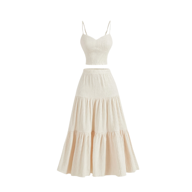 AVINA – Solid Crop Cami Top & A-line Skirt Two-Piece Set