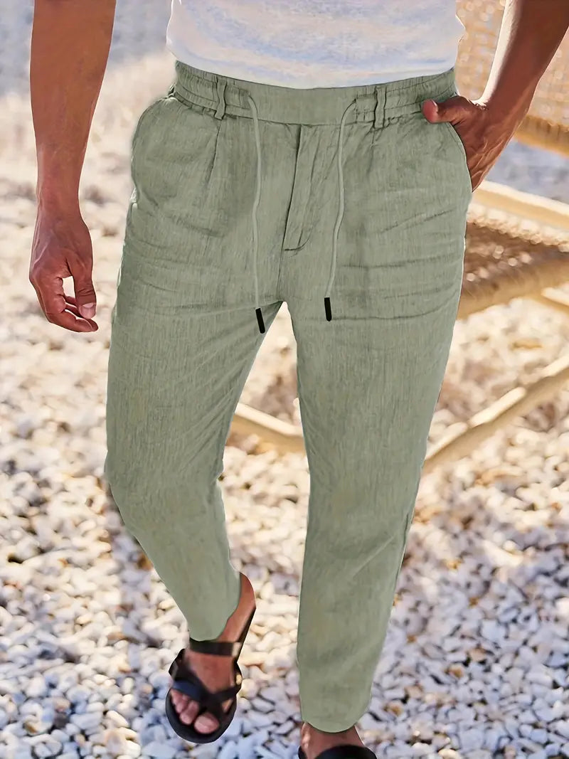 NICHOLS - WIDE LEG LINEN PANTS WITH DRAWSTRING