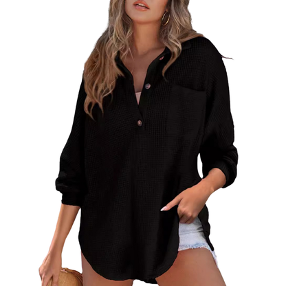 KATHRYN – Casual Lightweight Button V Neck Tunic Blouse
