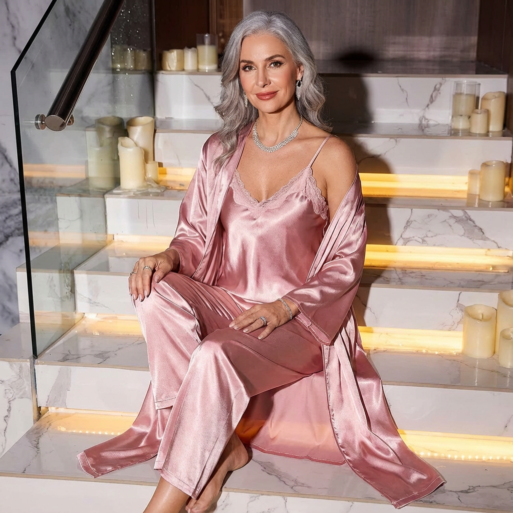 ISABELLA - 3-PIECE SATIN ROBE NIGHTWEAR SET