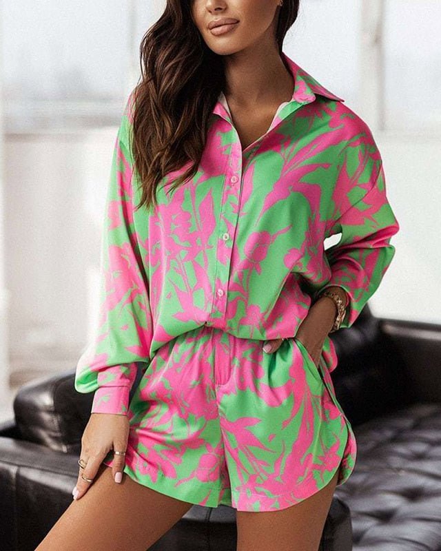 ROSE - BUTTON UP SHIRT AND SHORTS SET - LIGHTWEIGHT FABRIC - PERFECT FOR SUMMER