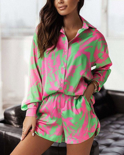 ROSE - BUTTON UP SHIRT AND SHORTS SET - LIGHTWEIGHT FABRIC - PERFECT FOR SUMMER