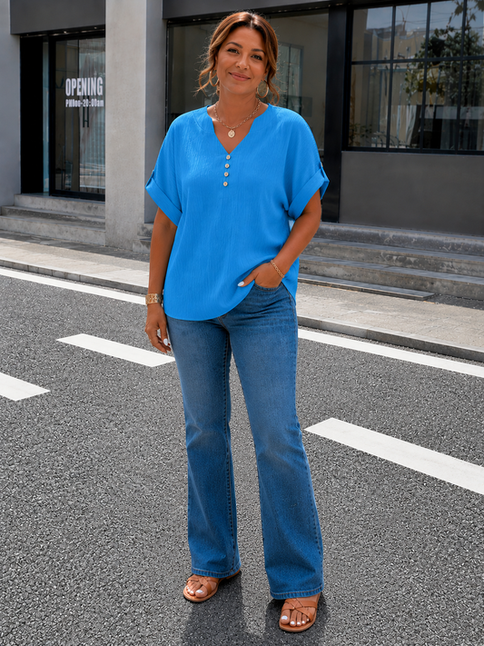 Elara™ | Luxe Pleated V-Neck Blouse