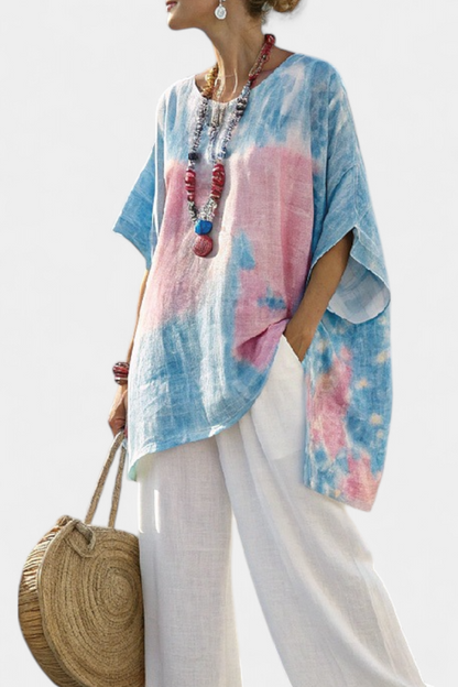 Rose – Comfortable Basic Linen Top and Striped Bamboo Trousers