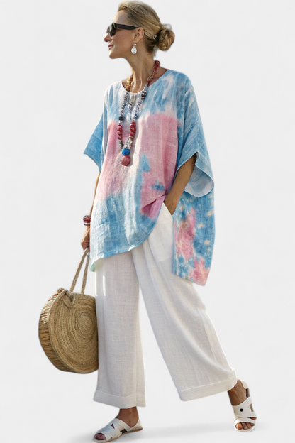 Rose – Comfortable Basic Linen Top and Striped Bamboo Trousers