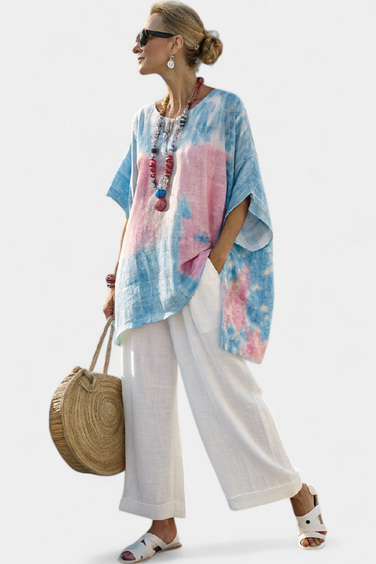 Rose – Comfortable Basic Linen Top and Striped Bamboo Trousers