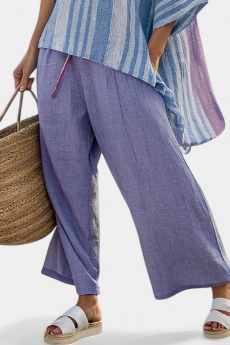 Hazel – Elegant Lavender and Sky Blue Top and Linen Trousers