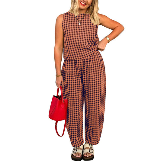 TRISH - CASUAL COTTON PLAID TWO-PIECE SET