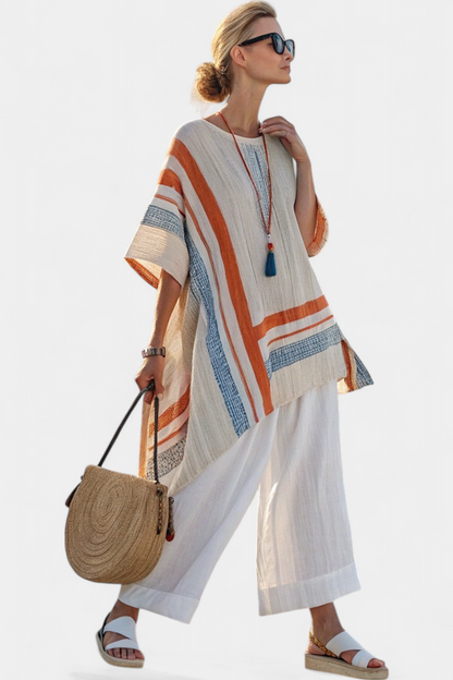 Belle – Sophisticated Asymmetric Blouse and Wide-leg Linen Trousers