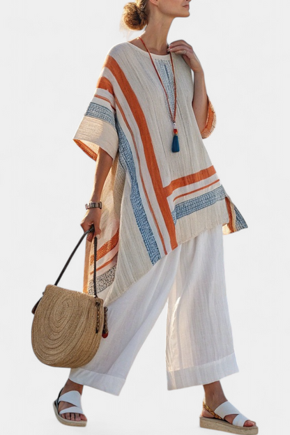 Belle – Sophisticated Asymmetric Blouse and Wide-leg Linen Trousers