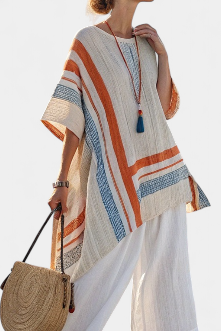 Belle – Sophisticated Asymmetric Blouse and Wide-leg Linen Trousers