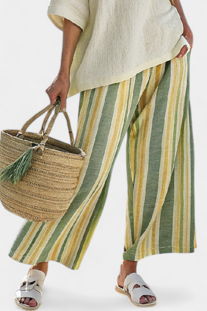 Eleanor – Sophisticated Top and Striped Linen Trousers
