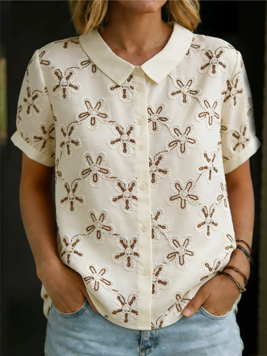 MAAIKE - COLLARED BLOUSE WITH FLORAL EMBROIDERY