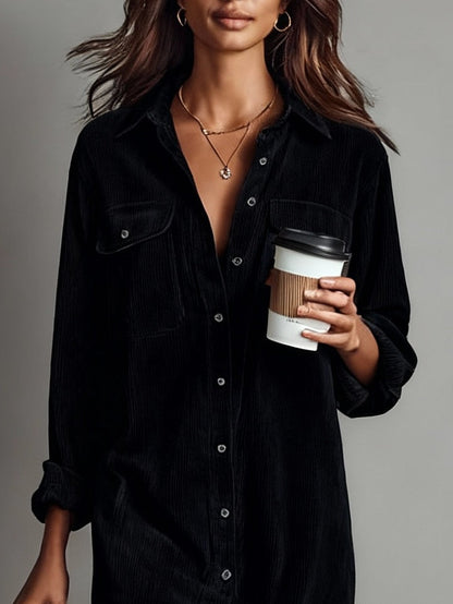 CHEY - CORDUROY SHIRT MIDI DRESS - EFFORTLESS STYLE FOR EVERYDAY WEAR