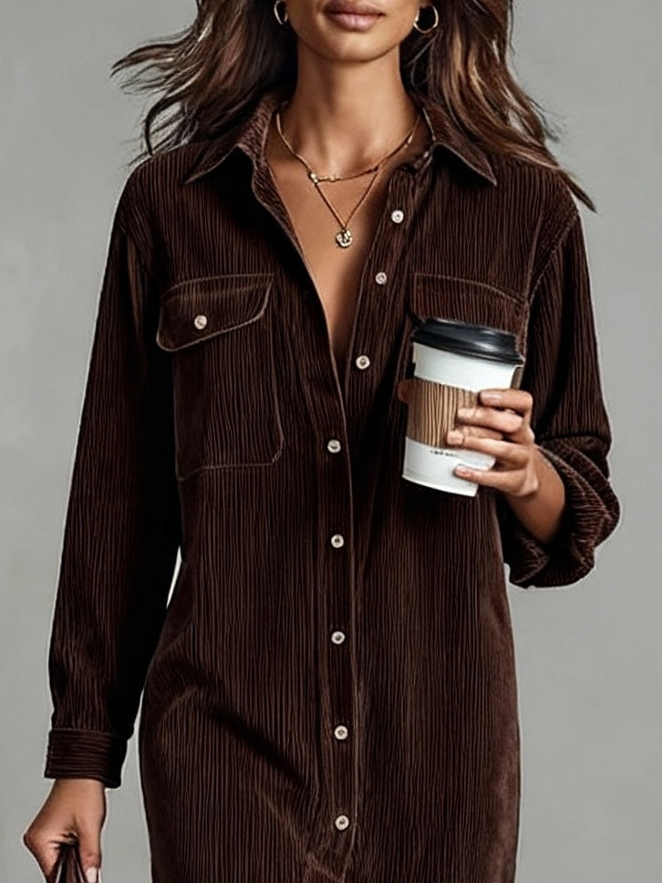 CHEY - CORDUROY SHIRT MIDI DRESS - EFFORTLESS STYLE FOR EVERYDAY WEAR