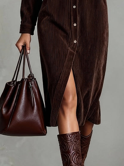 CHEY - CORDUROY SHIRT MIDI DRESS - EFFORTLESS STYLE FOR EVERYDAY WEAR