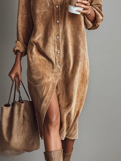 CHEY - CORDUROY SHIRT MIDI DRESS - EFFORTLESS STYLE FOR EVERYDAY WEAR