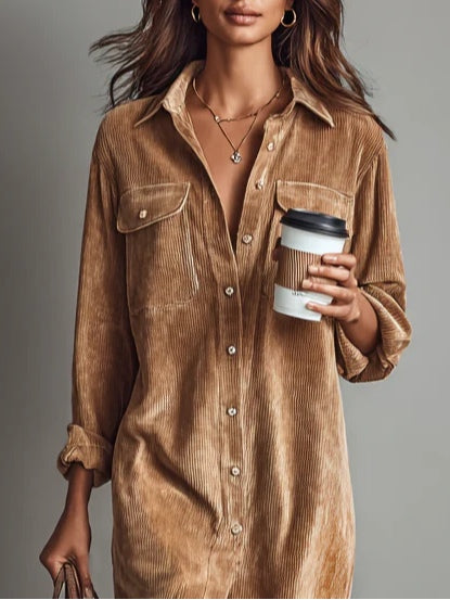 CHEY - CORDUROY SHIRT MIDI DRESS - EFFORTLESS STYLE FOR EVERYDAY WEAR