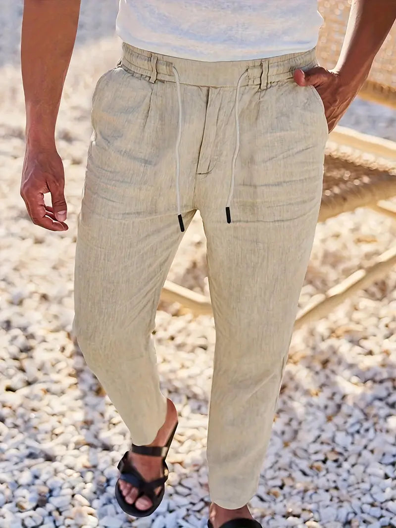 NICHOLS - WIDE LEG LINEN PANTS WITH DRAWSTRING
