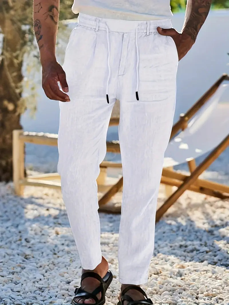 NICHOLS - WIDE LEG LINEN PANTS WITH DRAWSTRING