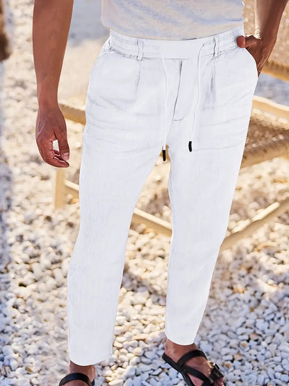 NICHOLS - WIDE LEG LINEN PANTS WITH DRAWSTRING