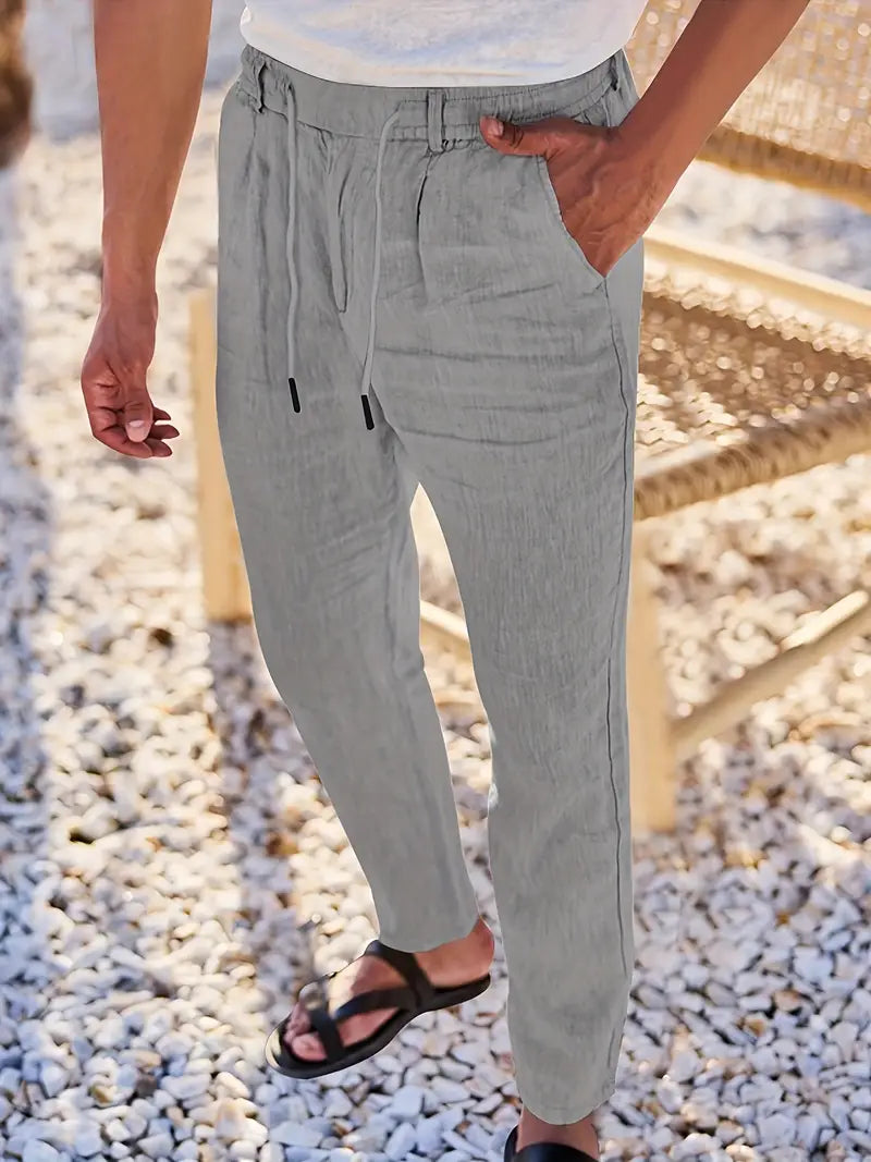 NICHOLS - WIDE LEG LINEN PANTS WITH DRAWSTRING