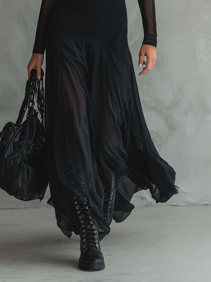 HANNAH - RETRO SHEER SLEEVES MAXI DRESS