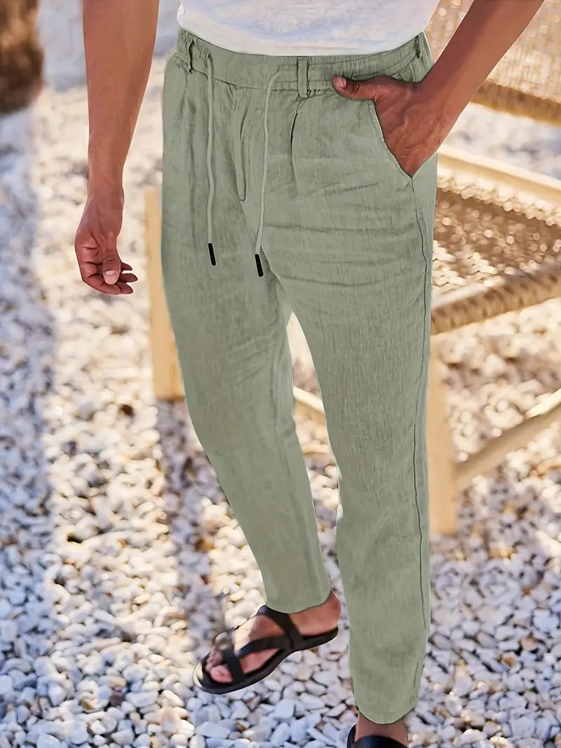NICHOLS - WIDE LEG LINEN PANTS WITH DRAWSTRING