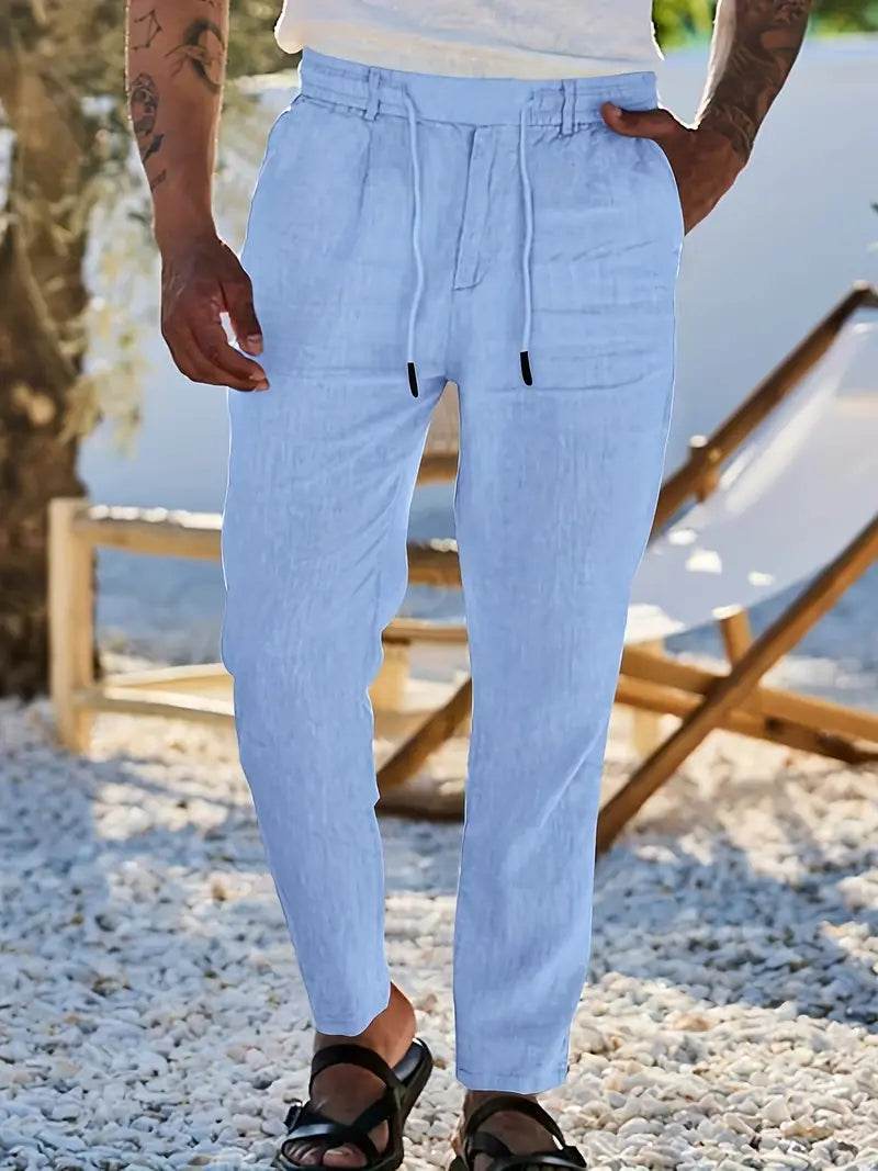 NICHOLS - WIDE LEG LINEN PANTS WITH DRAWSTRING