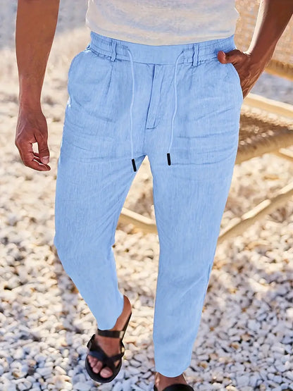 NICHOLS - WIDE LEG LINEN PANTS WITH DRAWSTRING