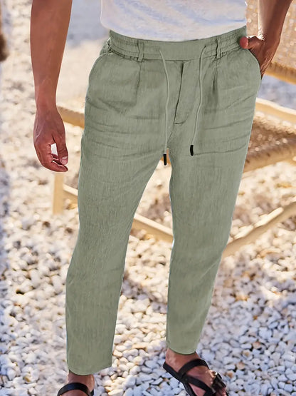 NICHOLS - WIDE LEG LINEN PANTS WITH DRAWSTRING