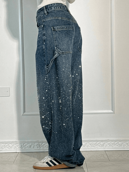 Julia | Trendy Balloon Carpenter Jeans with Subtle Sparkle