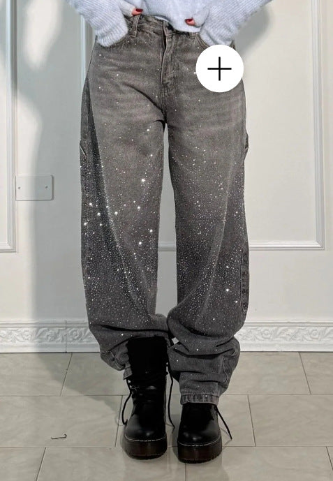 Julia | Trendy Balloon Carpenter Jeans with Subtle Sparkle